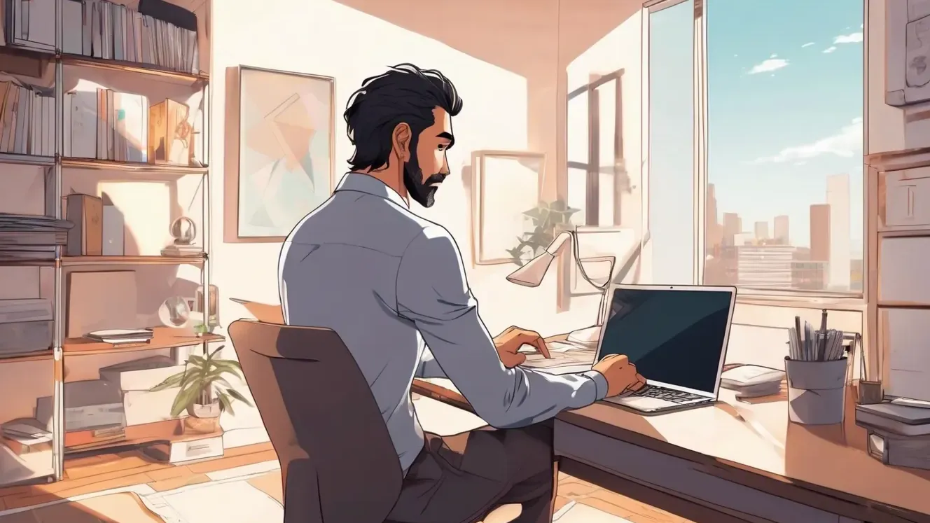Latino businessman working on a laptop in a bright home office