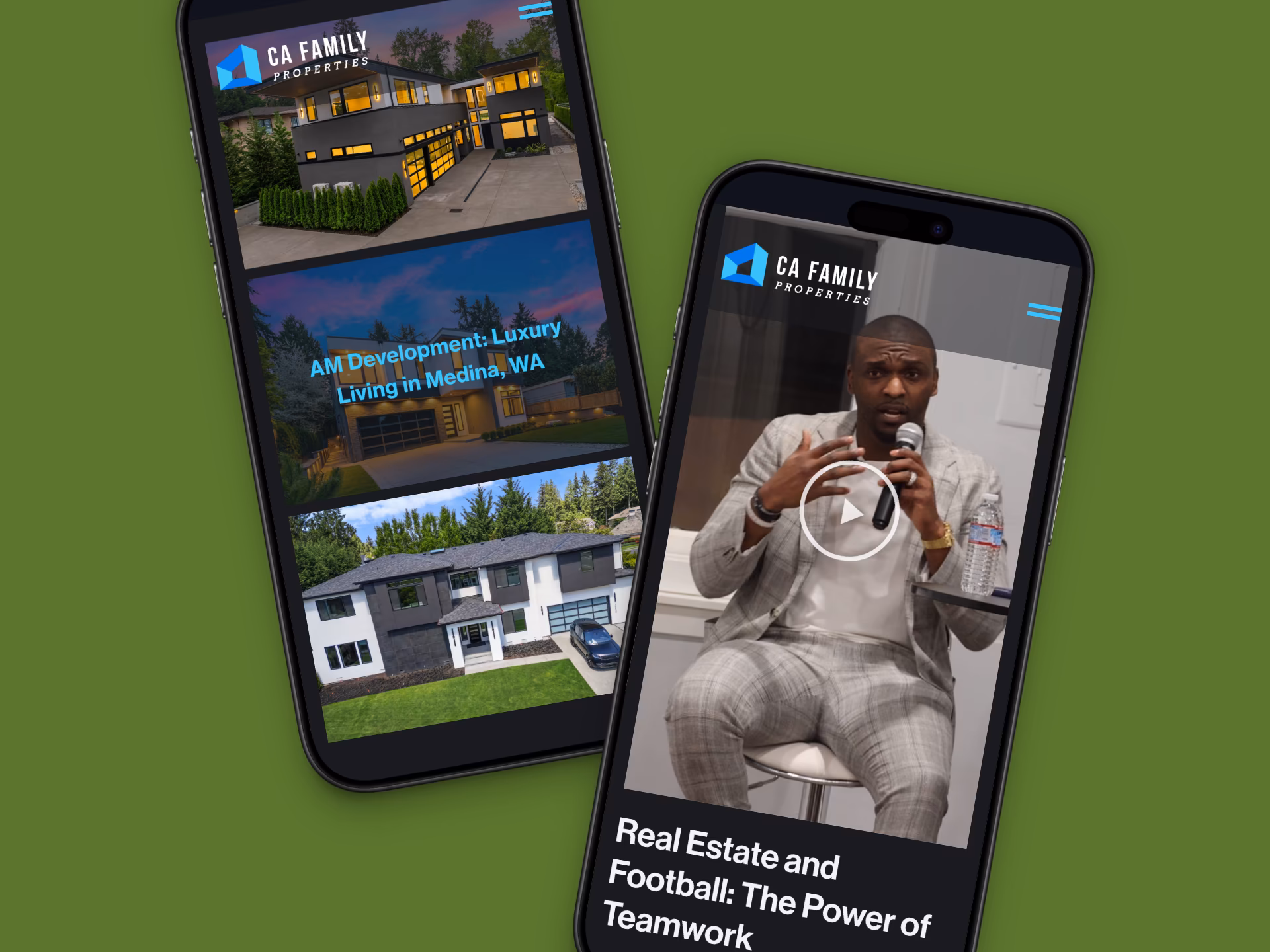 Phones showing property listings and a video, Real Estate and Football: The Power of Teamwork