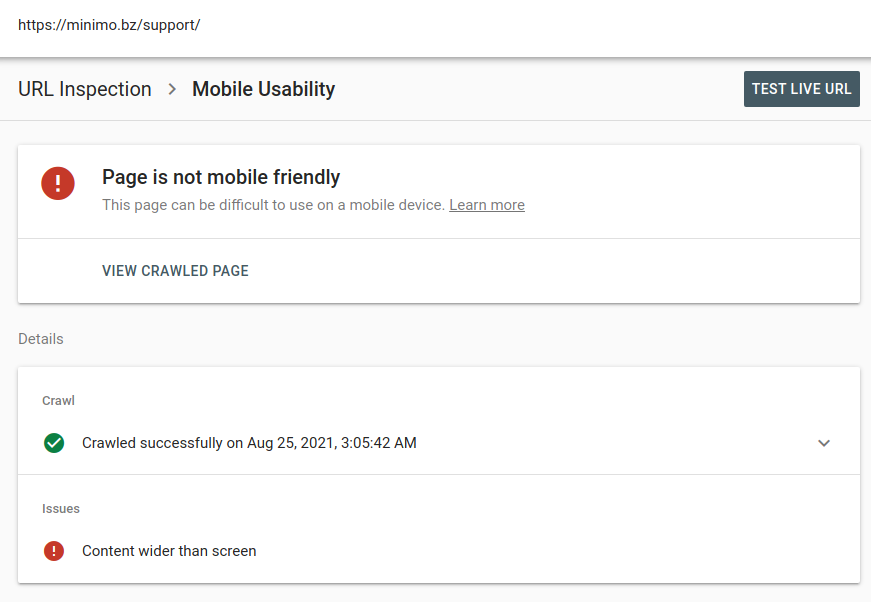 Google Search Console, URL Inspection