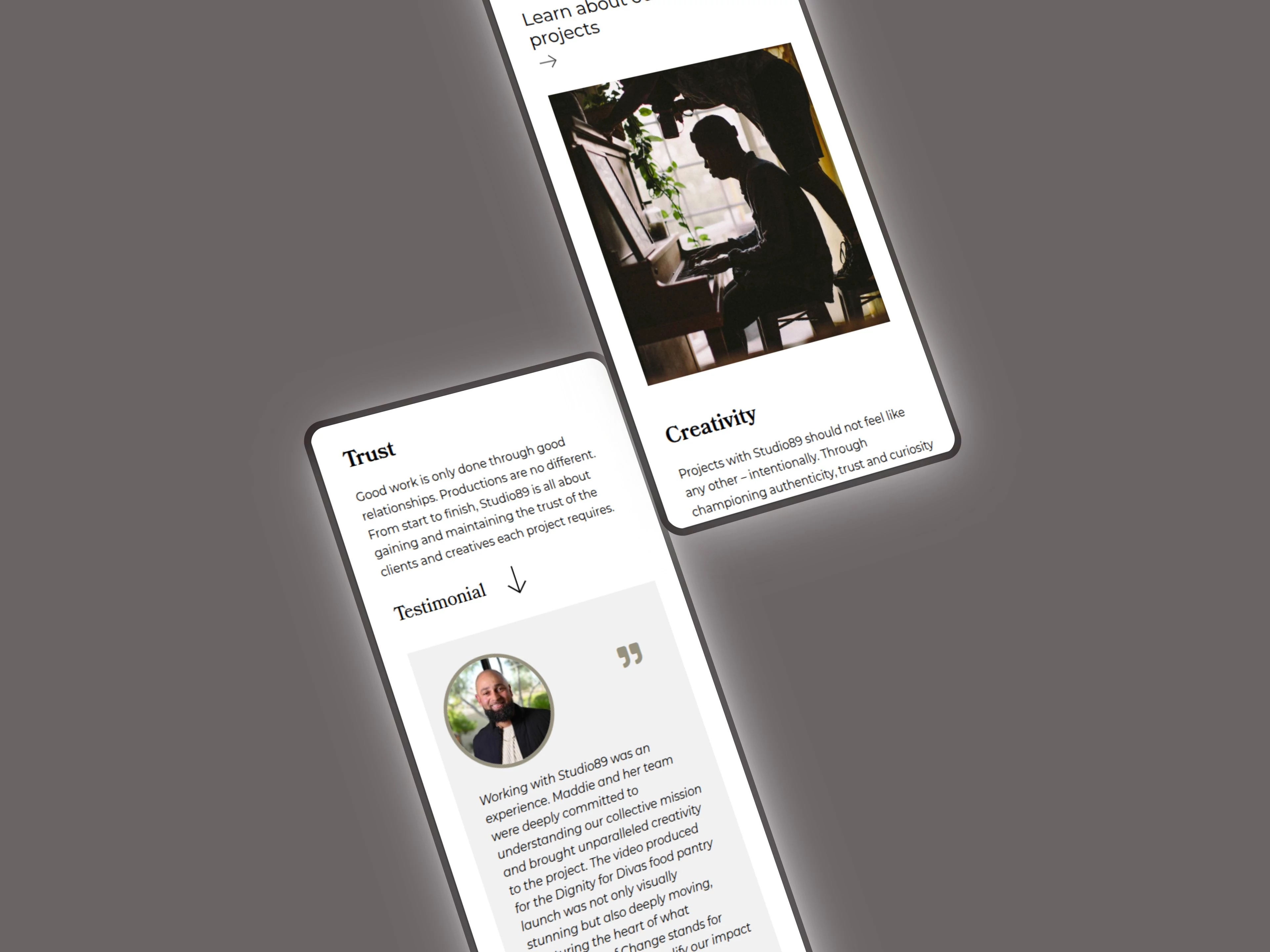 studio89 mobile website mockup