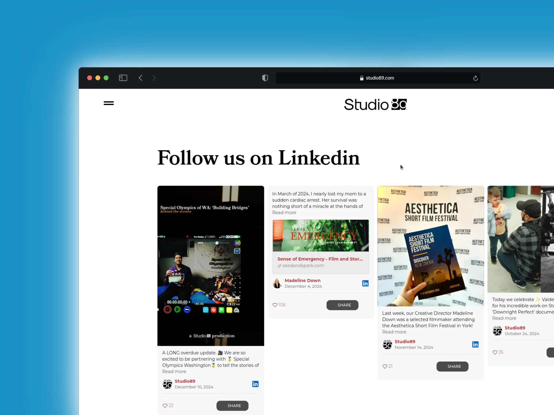 Studio89 website mockup