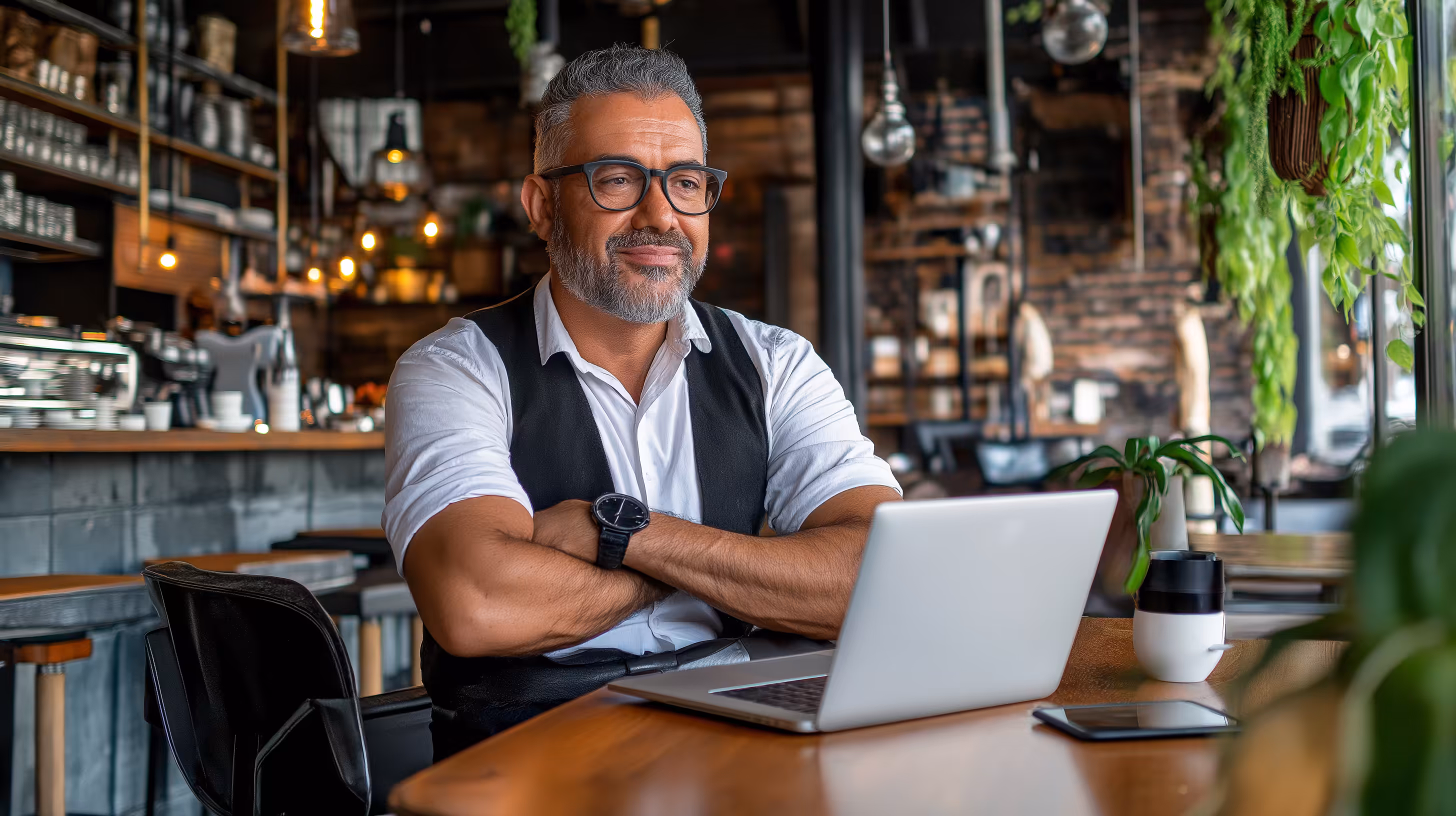 business owner sitting in front of a laptop