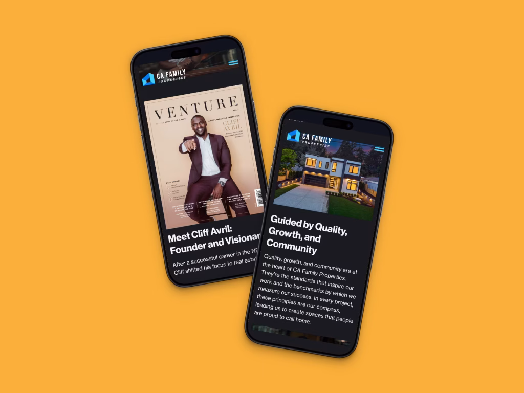 mobile mockups of CA Family Properties