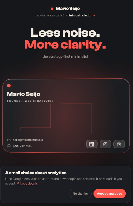 Analytics banner competing for attention.
